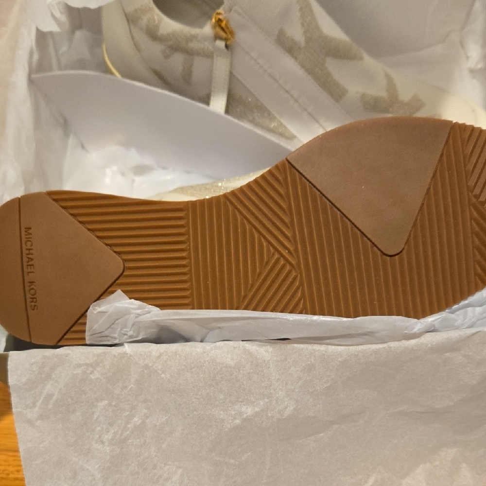 NEW Michael Kors Cream and Gold Wedge Slip-On Sneakers - Picture 3 of 8